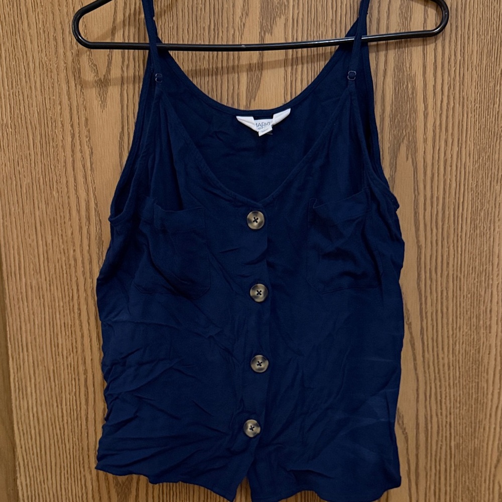 Market & Spruce Dark Blue Sleeveless Blouse